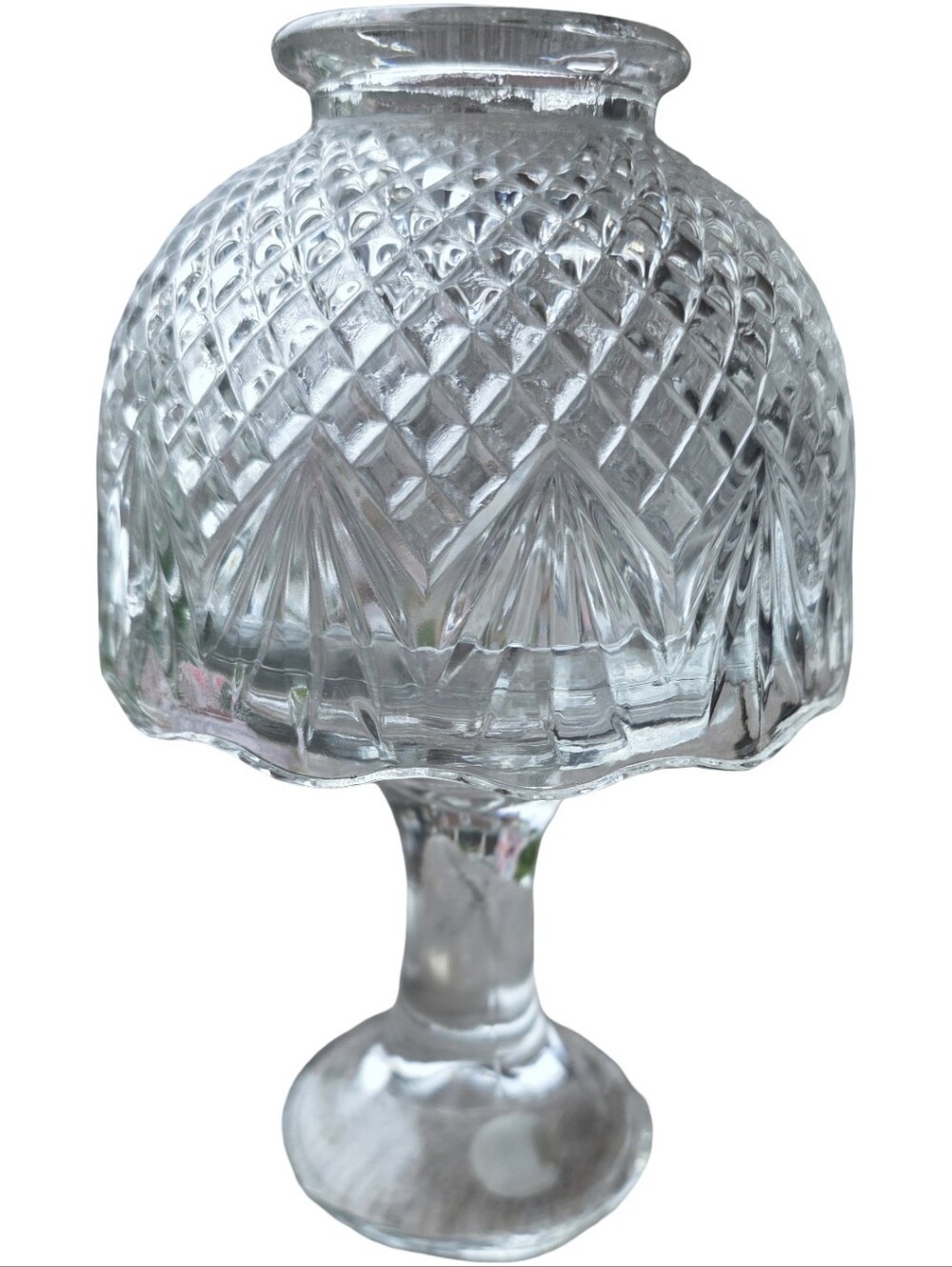 Vintage Partylite Clear Glass Fairy Lamp Tea Lite Pineapple Fan Diamond Pattern